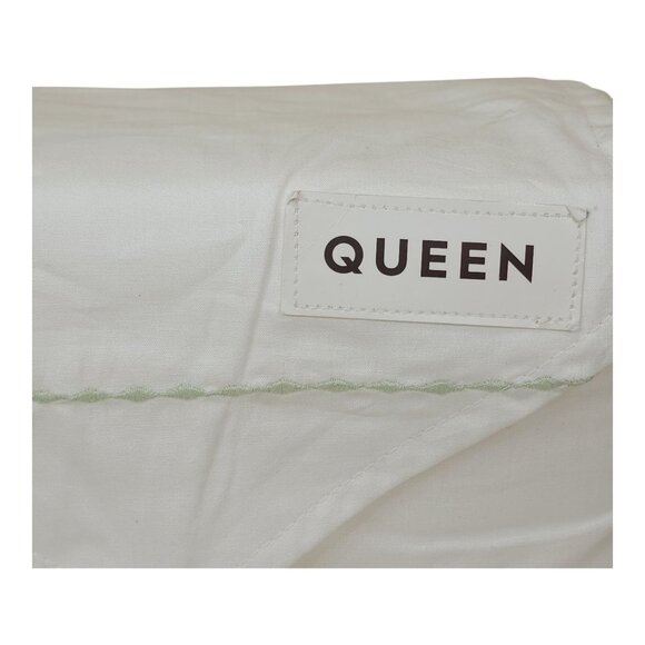 Laura Ashley Queen Sheet Set Cotton Percale Green Heart Embroider Cool Air Flow - Picture 2 of 10